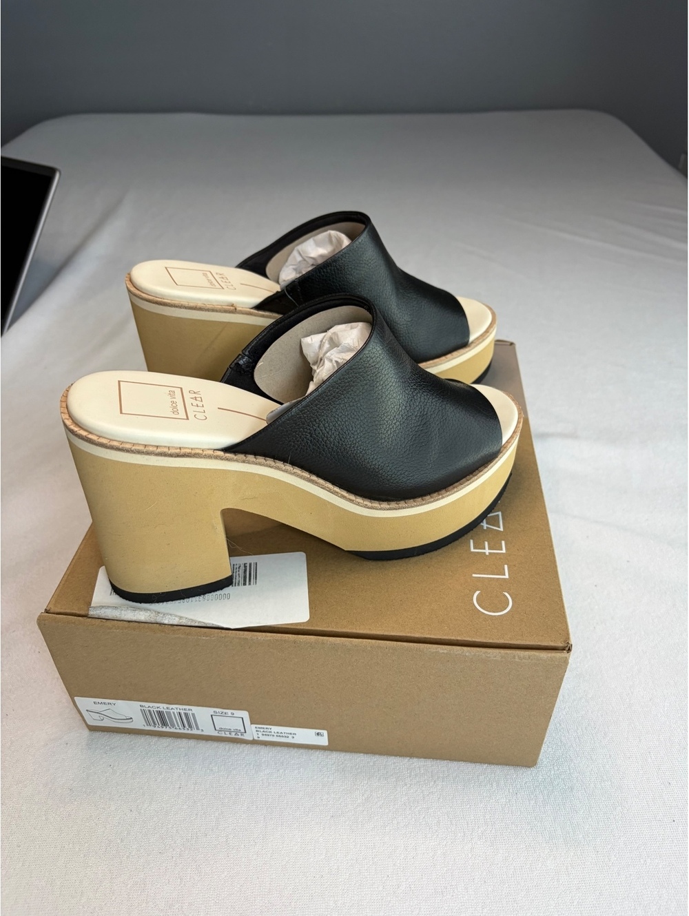 Dolce Vita Emery Black Leather Platform Mules Size 9